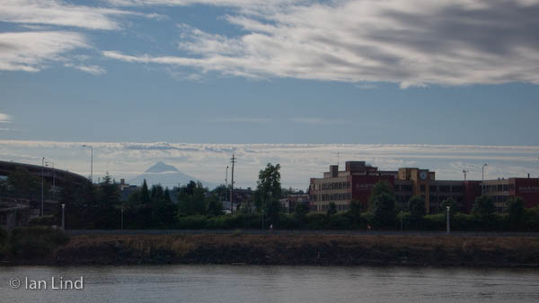 The moutain in the distance quickly gives away our location--Portland, Oregon.