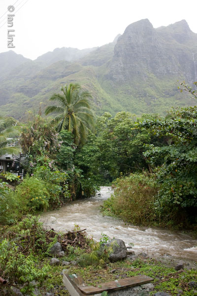 Those waterfalls end up in Makaua Stream. I was standing next to the bridge on Kamehameha Highway for this photo.