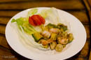It was the beginning of an incredible Saturday night feast prepared by Doug, our new neighbor in Kaaawa. He is, we learned, a very fine gourmet cook who has fun with his creations. First course was a shrimp-avocado salad. Wow!