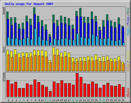 Daily usage for August 2007
